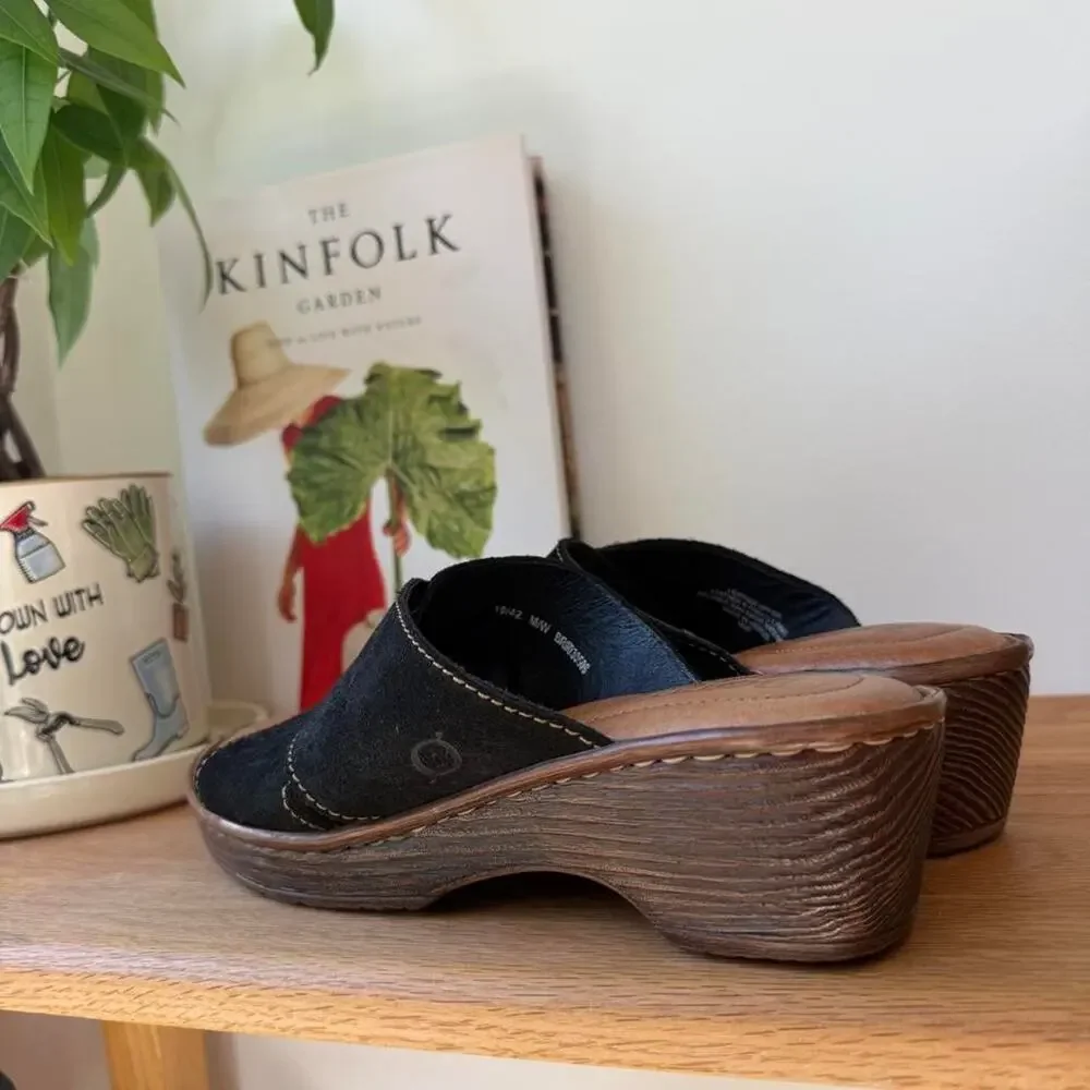 Black Suede Platform Leather Mules Born Size 10